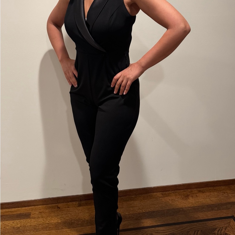 Adrianna Papell Black Jumpsuit Modern Minimalist Design
